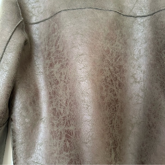 SOLD Shearling Brown/Green Leather Jacket - Picture 6 of 9